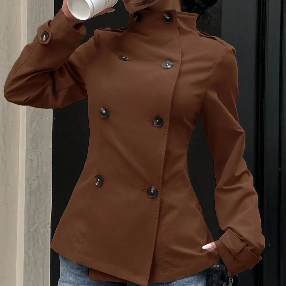 Brown Women's Double-Breasted mini Trench Coat jacket